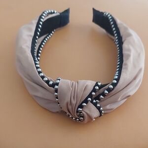 Anthropologie Elegant Tan and Black Knotted Headband with Silver Accents